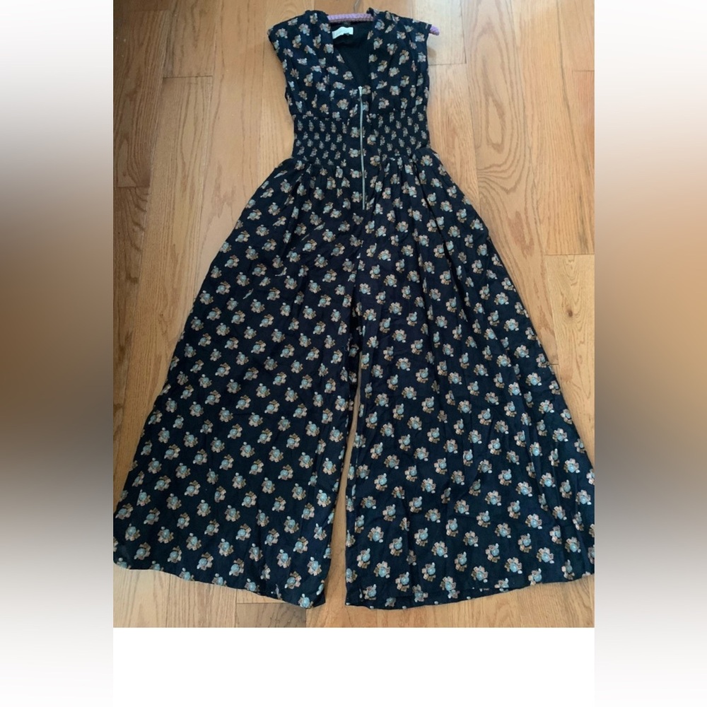 Anthropologie Black Floral Jumpsuit